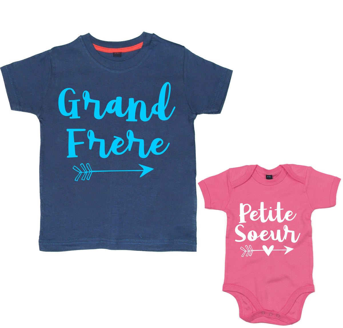 Shirt Grand Frère T Shirt Frere Soeur Arrow Grand Frère Petite Soeur Navy  T-shirt And Bubblegum Pink Baby