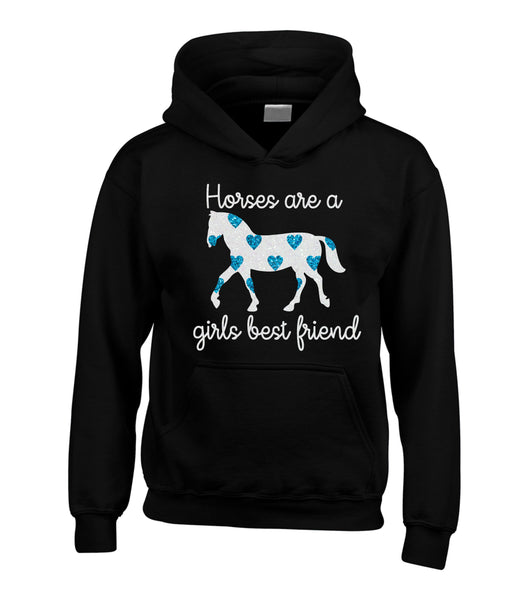 Horses Are A Girls Best Friend (D2) Hoodie with Sparkling Blue Hearts!