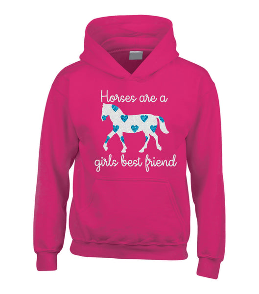 Horses Are A Girls Best Friend (D2) Hoodie with Sparkling Blue Hearts!