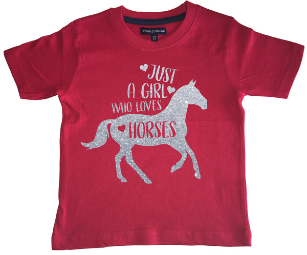 Just A Girl Who Loves Horses D2 Children's T-Shirt with Sparkling Silver Print