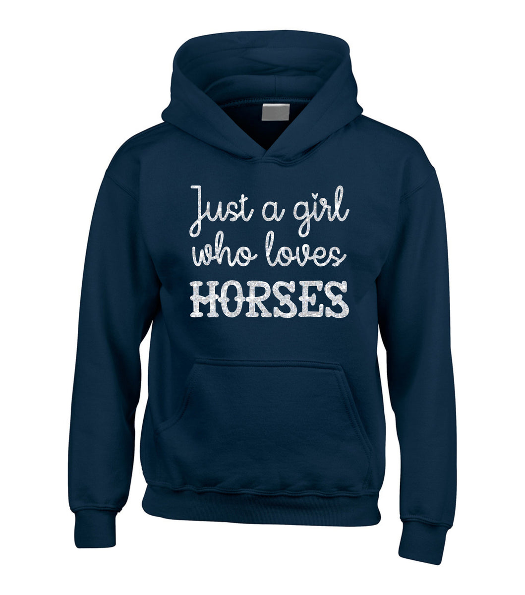 Just A Girl Who Loves Horses Hoodie with Sparkling Glitter Print Edward Sinclair Clothing