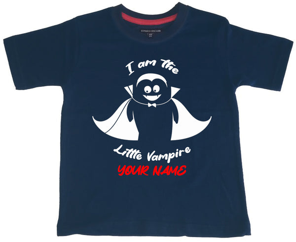 Personalised I am the Little Vampire with Name Children's T-shirt with a white, red and black print