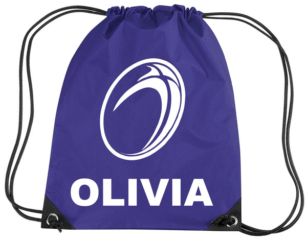 Personalised Rugby Ball Drawstring Bag