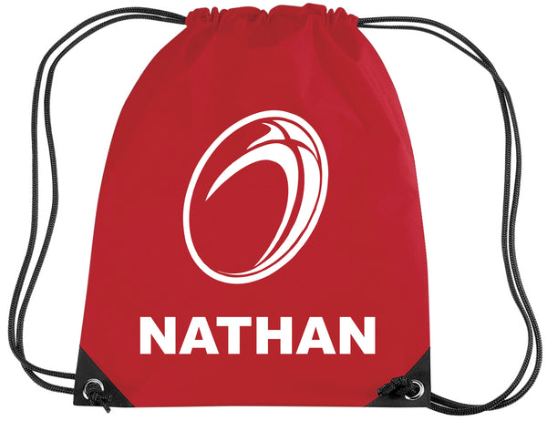 Personalised Rugby Ball Drawstring Bag