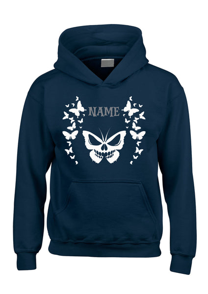 PERSONALISED BUTTERFLY DESIGN Hoodie with White / black and grey/red Print