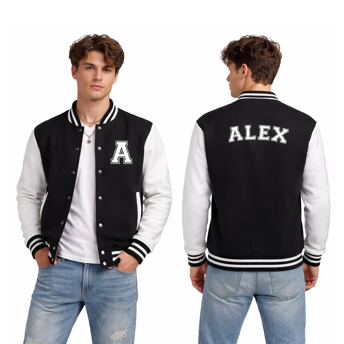 Personalised Adult Varsity Jacket With Initial and Name – Edward