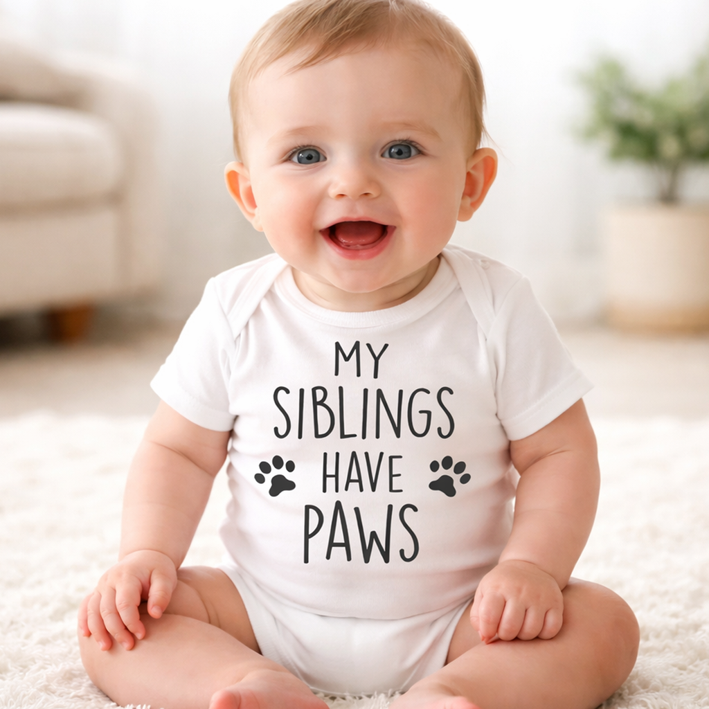 Barboteuse blanche pour bébé My Siblings Have Paws 