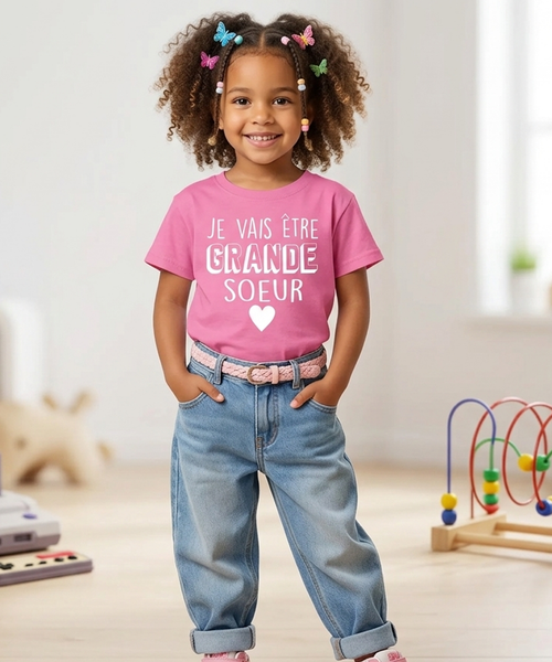 Je Vais être Grande Soeur Bubblegum Pink Children's T-shirt