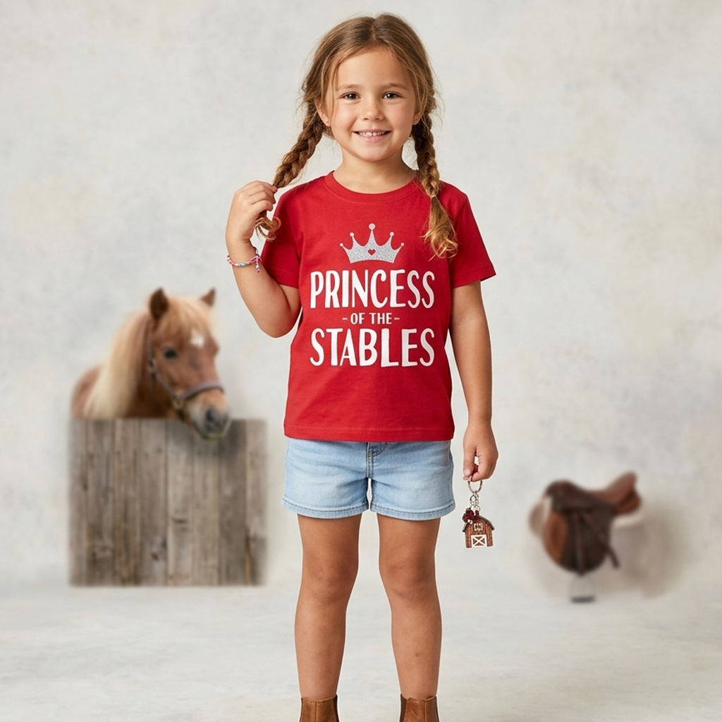Princess of the Stables Children's T-Shirt with White and Silver Glitter Print