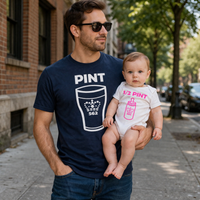 Navy Unisex Pint T-shirt and White Half Pint (Pink Print) Baby Bodysuit Set