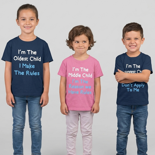 Je suis l'enfant le plus âgé, je suis l'enfant du milieu et je suis le plus jeune enfant SET T-shirts pour enfants