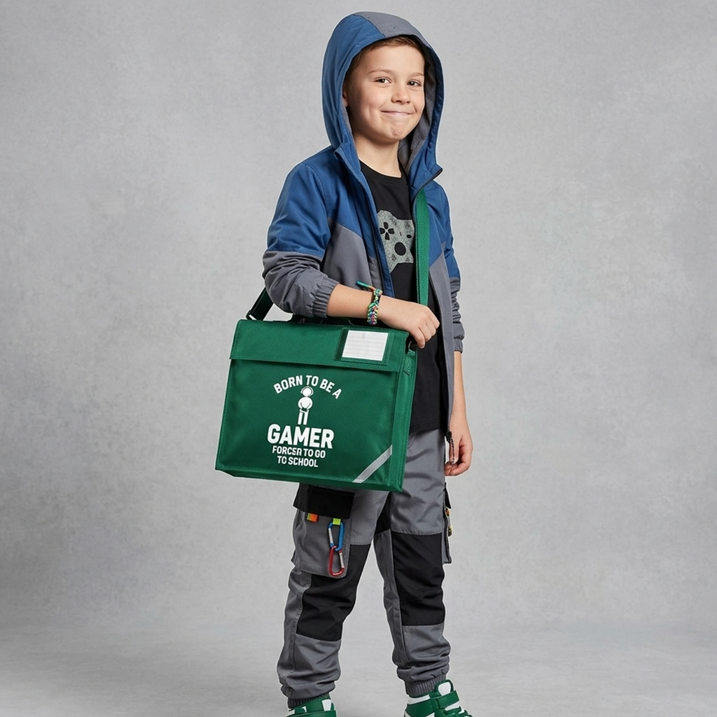 Born to Be a Gamer Forced to Go to School | Customisable Book Bag for Children | Detachable Shoulder Strap | Reflective Safety Strips | 5L Capacity | Lightweight & Durable