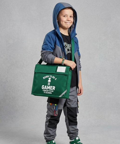 Born to Be a Gamer Forced to Go to School | Customisable Book Bag for Children | Detachable Shoulder Strap | Reflective Safety Strips | 5L Capacity | Lightweight & Durable