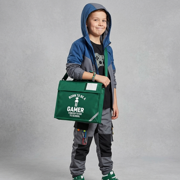 Born to Be a Gamer Forced to Go to School | Customisable Book Bag for Children | Detachable Shoulder Strap | Reflective Safety Strips | 5L Capacity | Lightweight & Durable