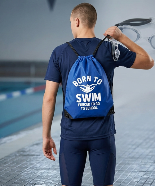 Born to Swim, Forced to Go to School Drawstring Bag