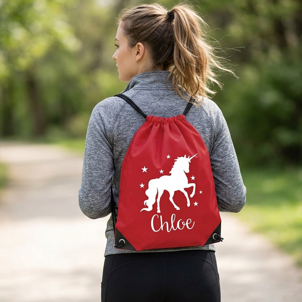 Personalised Unicorn with Stars Drawstring Bag