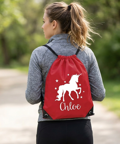 Personalised Unicorn with Stars Drawstring Bag