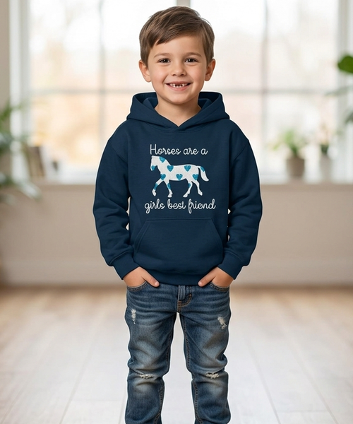 Horses Are A Girls Best Friend (D2) Hoodie with Sparkling Blue Hearts!