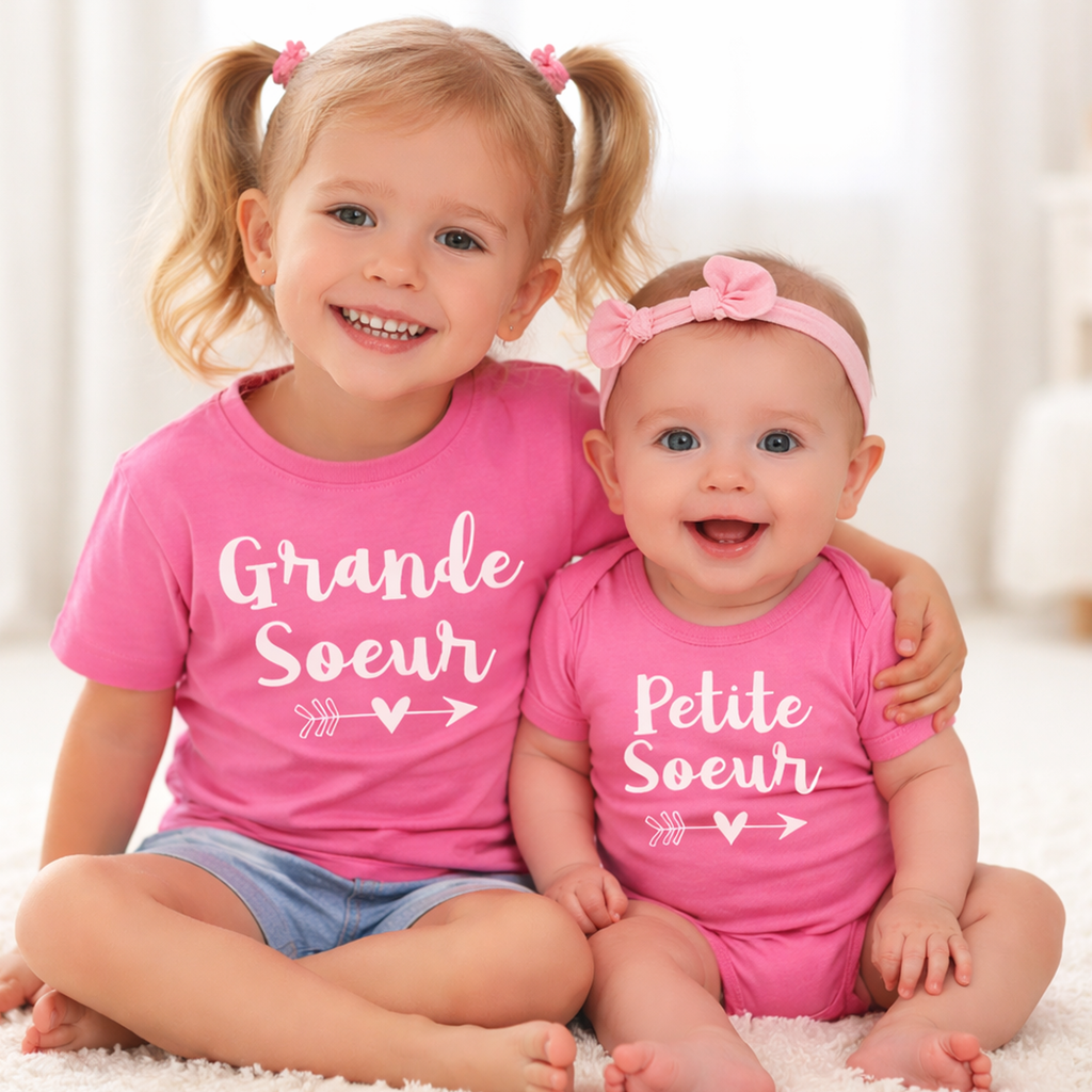 Arrow Grande Soeur & Petite Soeur Bubbleum Pink T-shirt and Bubblegum Pink Baby Bodysuit