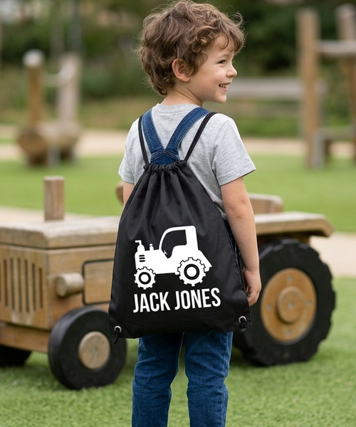 Personalised Tractor with Name Drawstring Bag