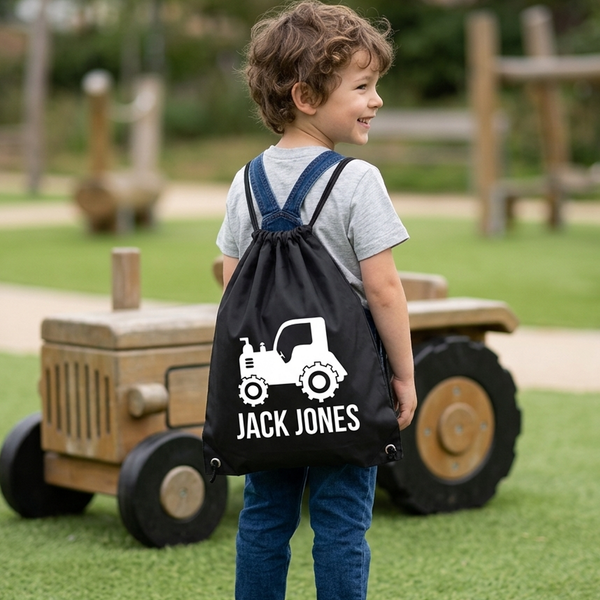 Personalised Tractor with Name Drawstring Bag