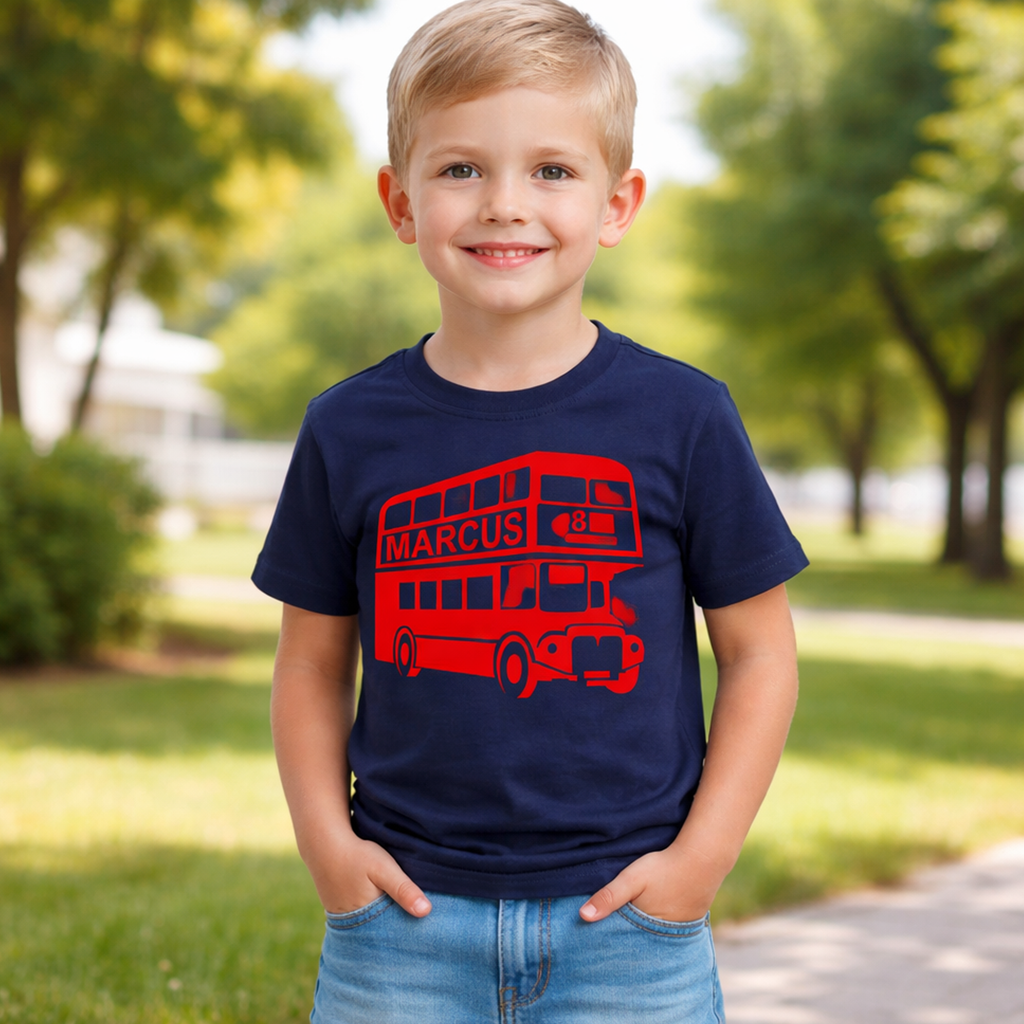 T-shirt Enfant "Autobus classique personnalisé avec nom et numéro" 