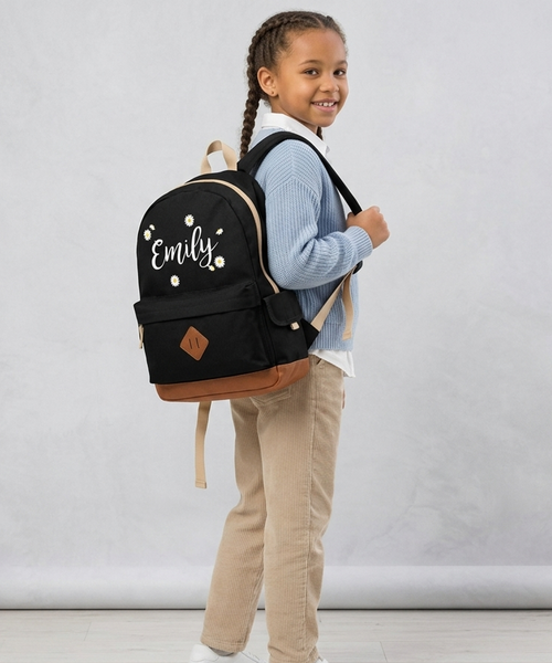 Personalised Daisy Ditsy with Name Backpack in White and Yellow Print