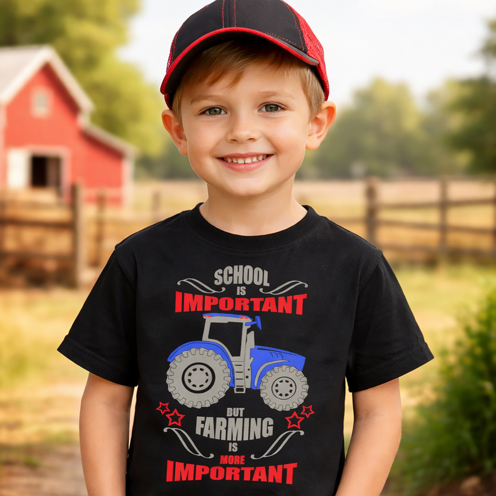 School is important but farming is more important Children's T-Shirt