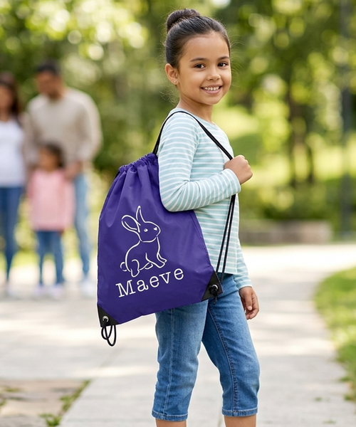 Personalised Illustrated Bunny with Name Drawstring Bag