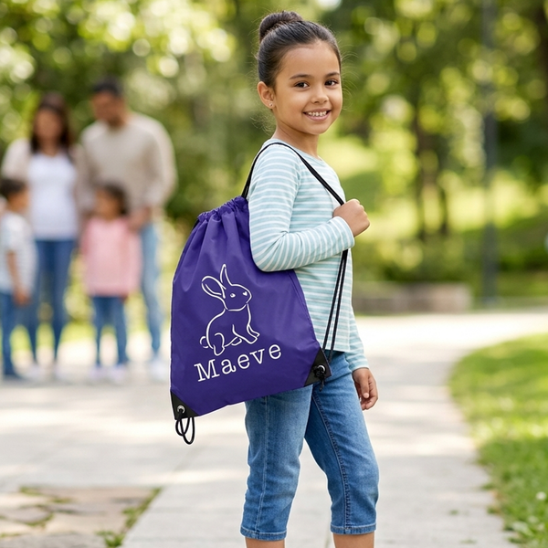 Personalised Illustrated Bunny with Name Drawstring Bag
