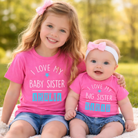Ensemble de t-shirts personnalisés J'aime ma petite soeur et J'aime ma grande soeur 