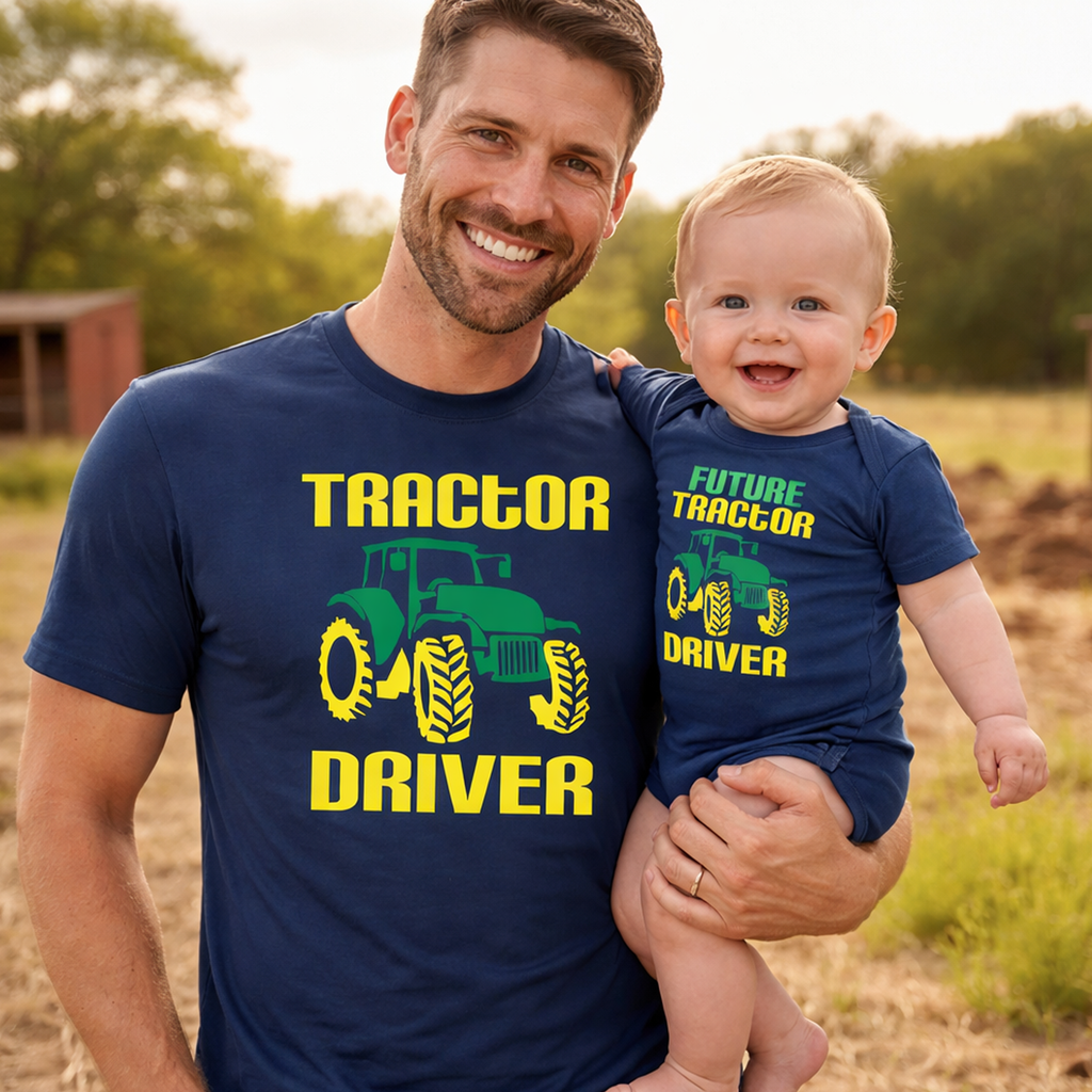 Ensemble t-shirt conducteur de tracteur bleu marine et body pour bébé futur conducteur de tracteur 