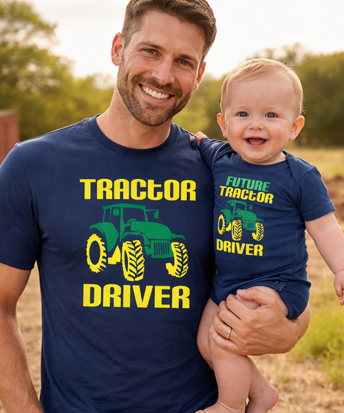Ensemble t-shirt conducteur de tracteur bleu marine et body pour bébé futur conducteur de tracteur 