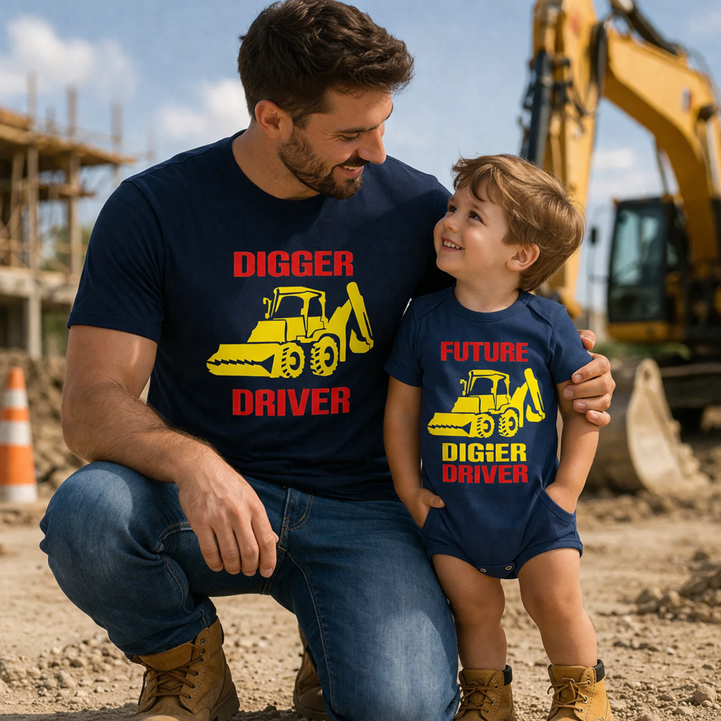 Ensemble t-shirt Digger Driver bleu marine et body pour bébé Future Digger Driver 