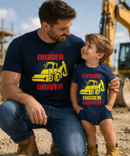 Ensemble t-shirt Digger Driver bleu marine et body pour bébé Future Digger Driver 