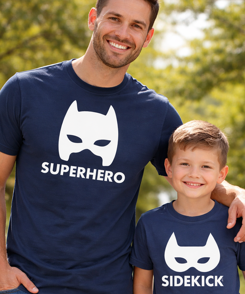 Ensemble t-shirt fête des pères super-héros et acolyte 