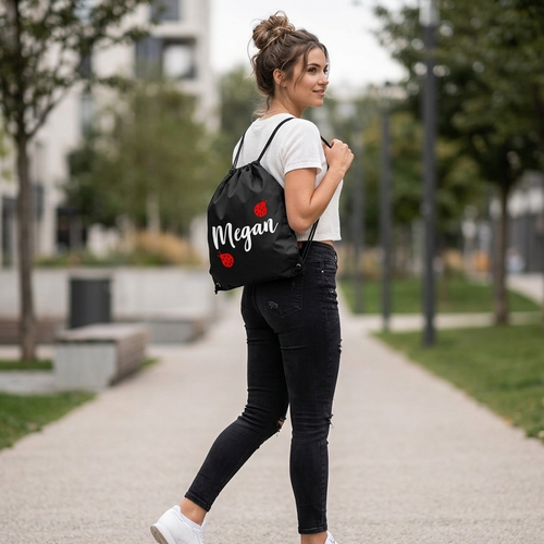 Personalised Ladybird and Name Drawstring Bag