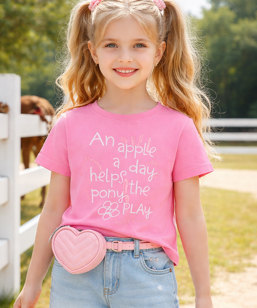 An Apple a Day Helps the Pony Play – Pink Kids T‑Shirt | Summer Clearance £8.99