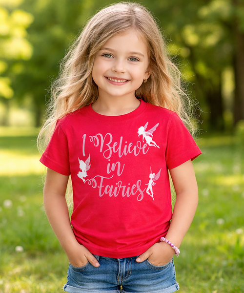 I Believe in Fairies T-shirt pour enfant avec imprimé scintillant argent et blanc 
