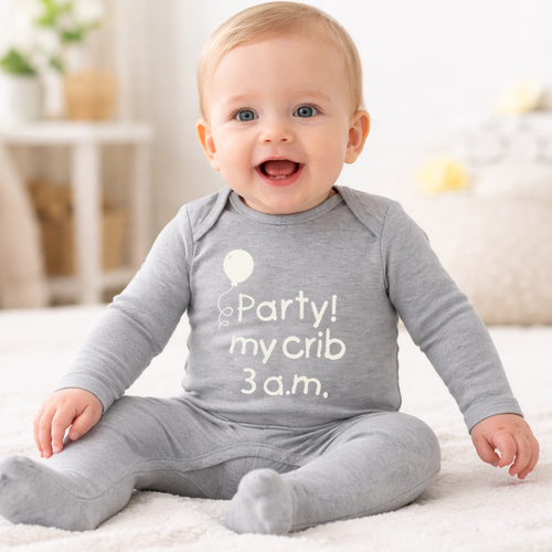 Party and My Crib 3 am – Pink Baby Romper Suit | Summer Clearance £8.99
