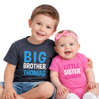 Personalised Big Brother T-Shirt and Little Sister Bodysuit Set