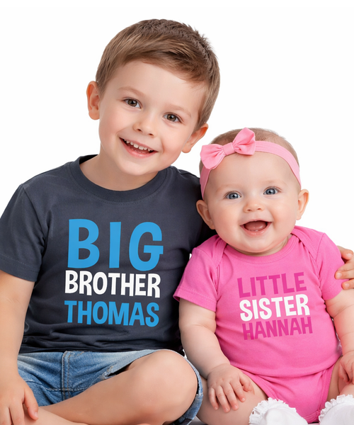 Ensemble t-shirt Big Brother personnalisé et body Little Sister 
