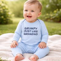 Grumpy Just Like Grandad – Blue Baby Romper 6–12 Months | Summer Clearance £8.99