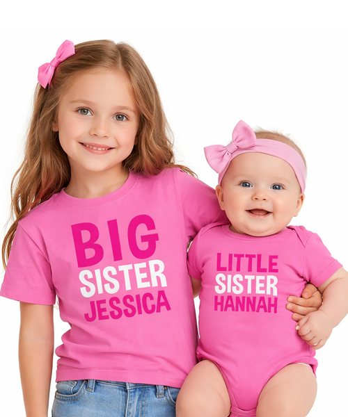 T-shirt personnalisé Big Sister et ensemble de body Little Sister 