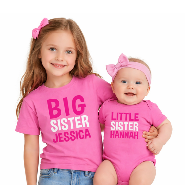 T-shirt personnalisé Big Sister et ensemble de body Little Sister 
