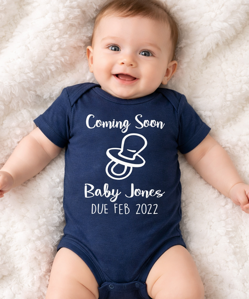 Body bébé Coming Soon personnalisé avec nom et date d'échéance 