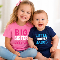 Personalised Big Sister T-Shirt and Little Brother Bodysuit Set