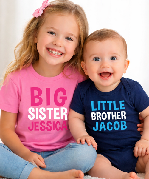 T-shirt Big Sister personnalisé et ensemble de body Little Brother 