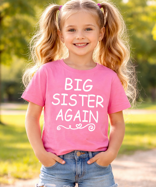 Big Sister Again - T-shirt rose bonbon avec imprimé à paillettes blanches 
