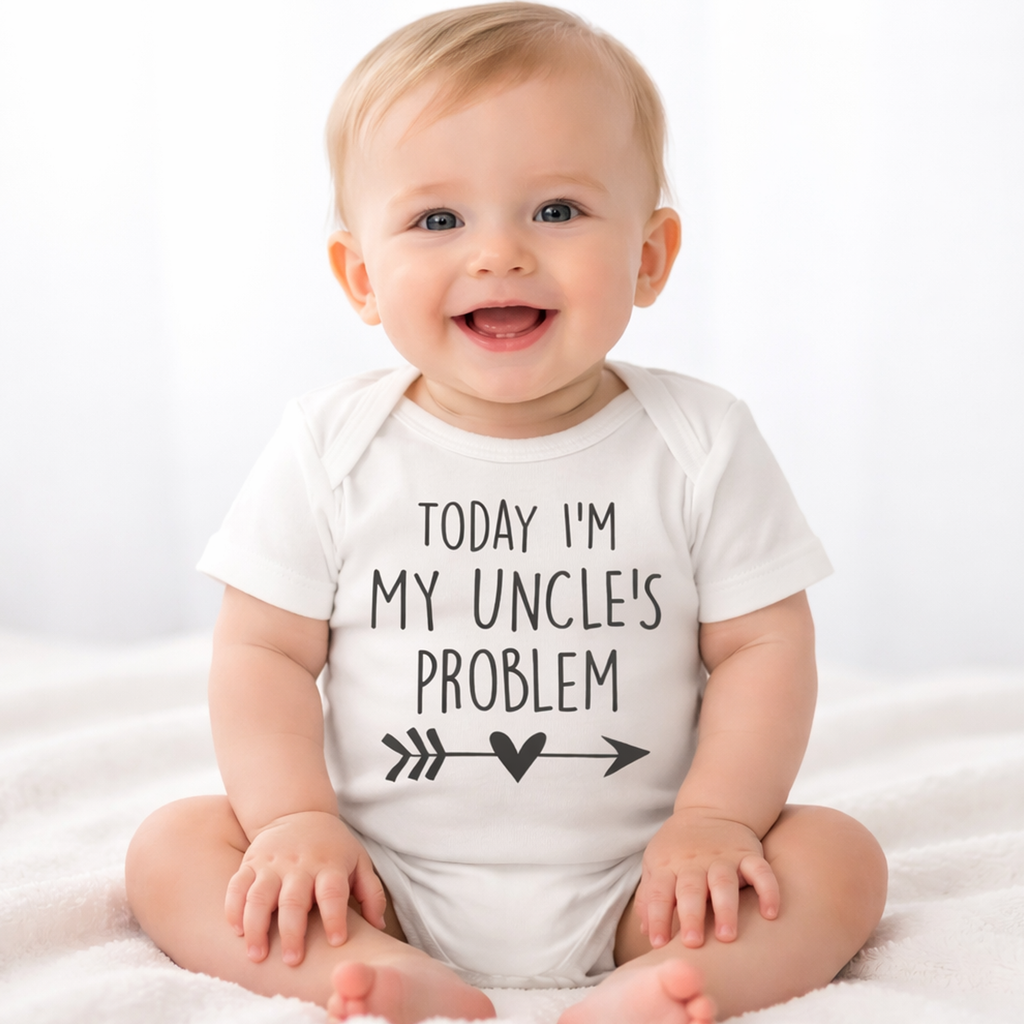 Blanc Aujourd'hui, je suis le problème de mon oncle Baby Onesie 